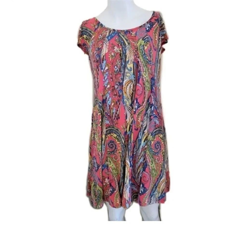Colorful Paisley floral summer above knee dress short sleeve medallion print